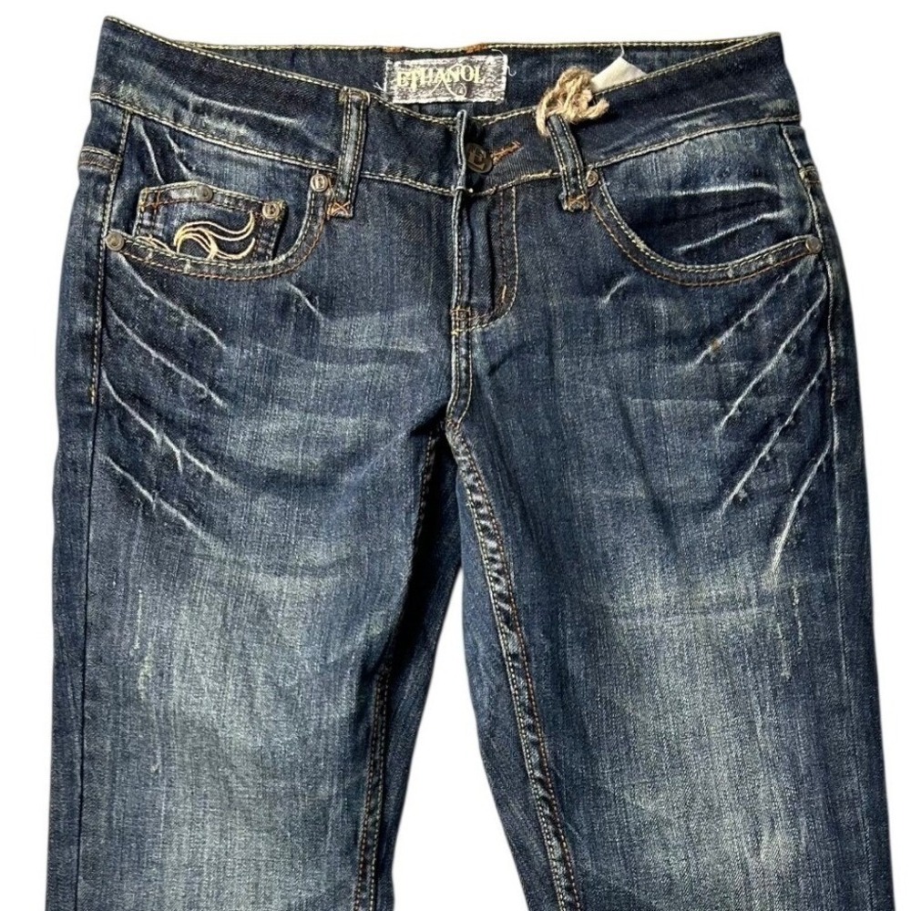 VTG Ethanol Skinny Leg Jeans Womens Size 5 Blue Black Embroidered Low Rise NWT